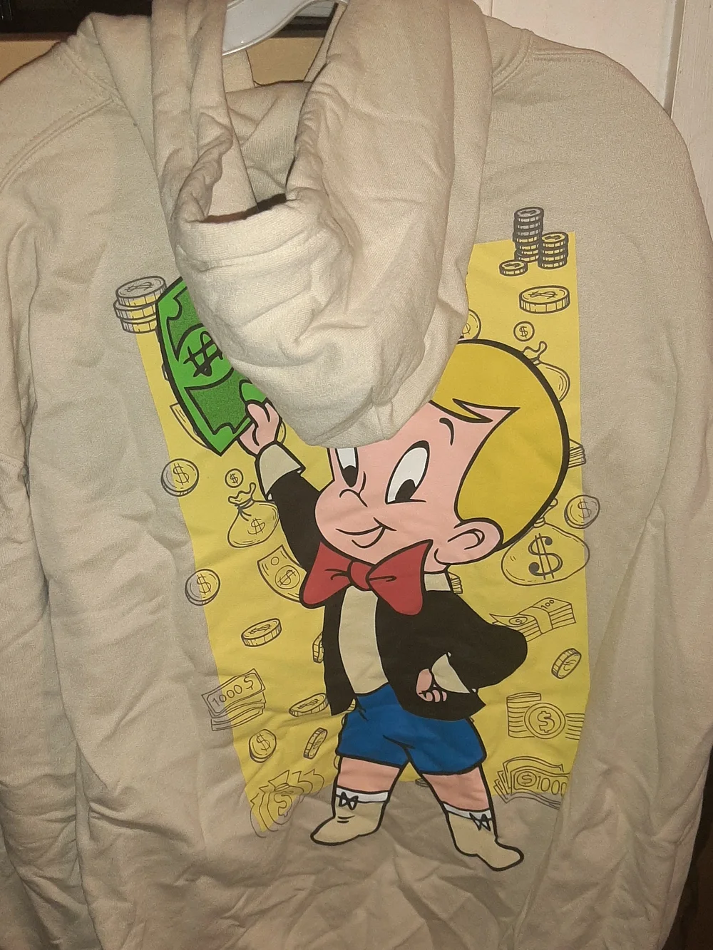 Cream Graphic Hoodie Sweatshirt - Richie Rich Design